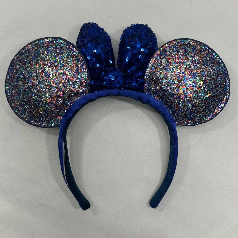 Disney Parks Minnie Mouse 2020 Glitter Ears Blue Sequined Bow‎ Headband